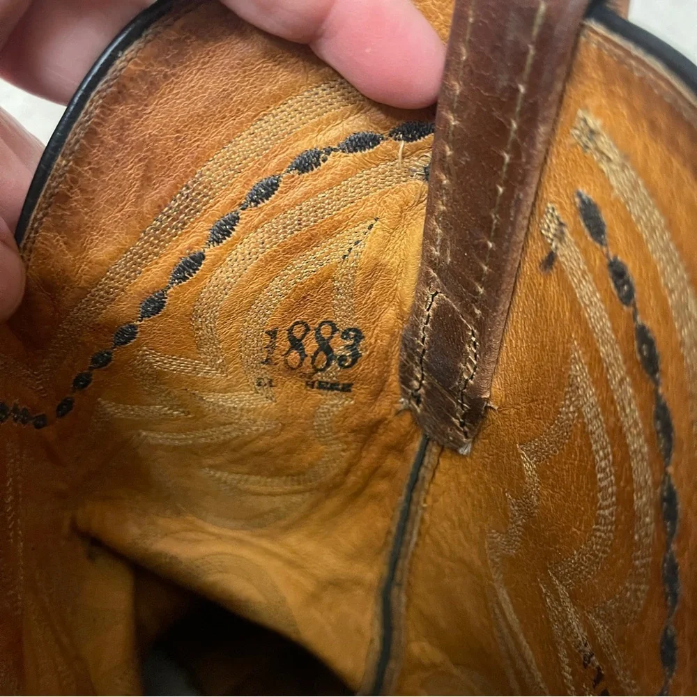 Lucchese 1883 N1561 Brown Leather Snip Toe Western Cowboy Boots Men’s Size 9.5D